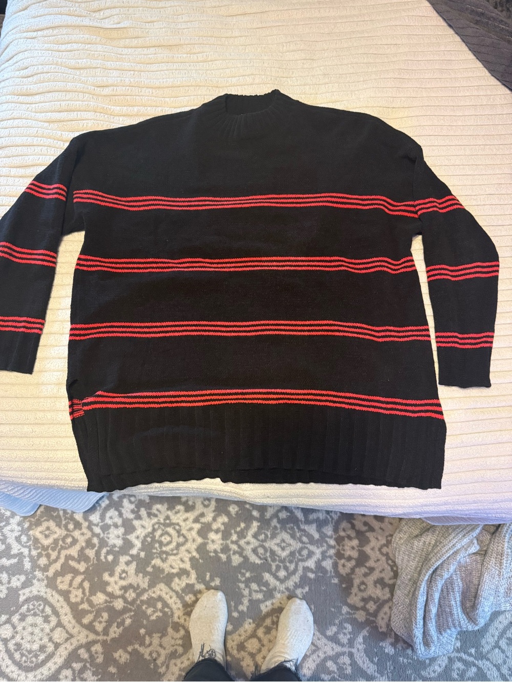 Sanctuary Black Crewneck Sweater with Red Stripes